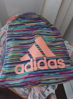 adidas Striped Drawstring Backpack with Coral Logo
